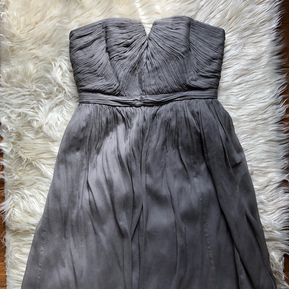 J. Crew Strapless Silk Chiffon Grey Dress Sz 4